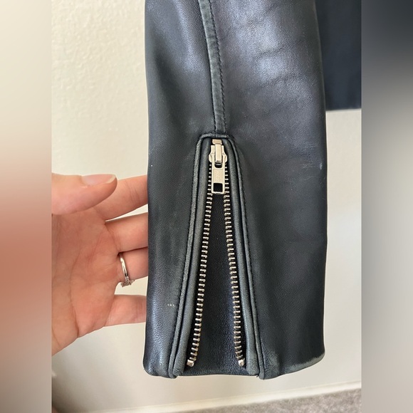 Gianni Bini Distressed Blue Leather Moto Jacket Women’s Size XS - Picture 6 of 16